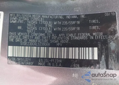 2020 Toyota Sienna Se Premium from USA, damaged, VIN 5TDEZ3DC6LS239068